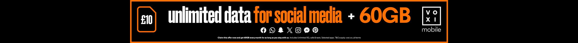 VOXI SIM Only - unlimited data for social media + 60GB